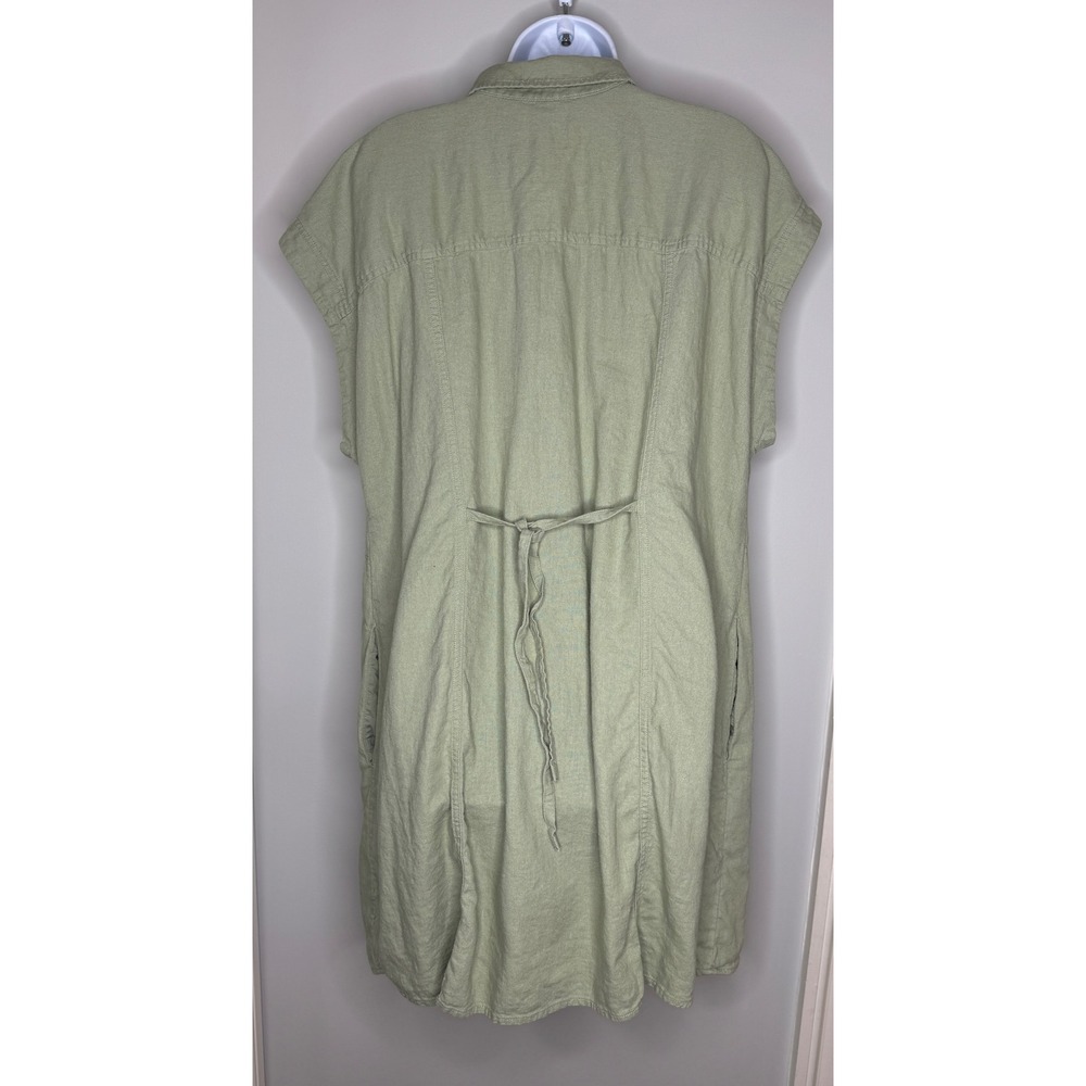 Universal Thread Linen Shirt Dress Womens XXL Olive Green Utility Coastal Boho - Picture 3 of 13